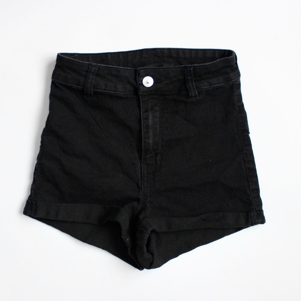 H&M High Waisted Black Denim Shorts